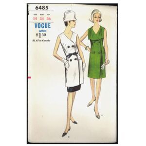 Uncut 60s Sz 12 Double Breasted Tunic Skirt Vogue 6485 Sewing Pattern Coatdress